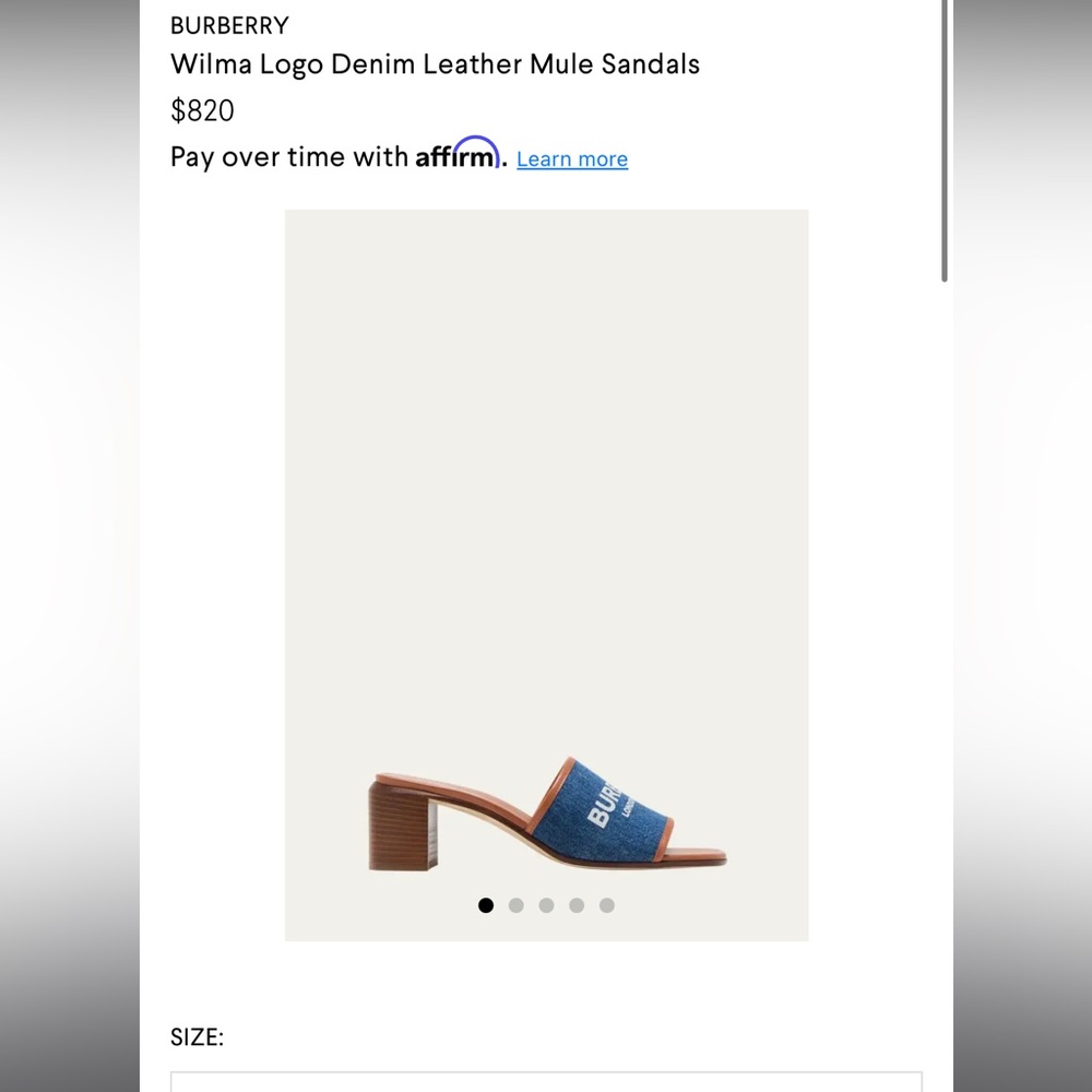 NWT Burberry Wilma Logo Denim Mule Sandal